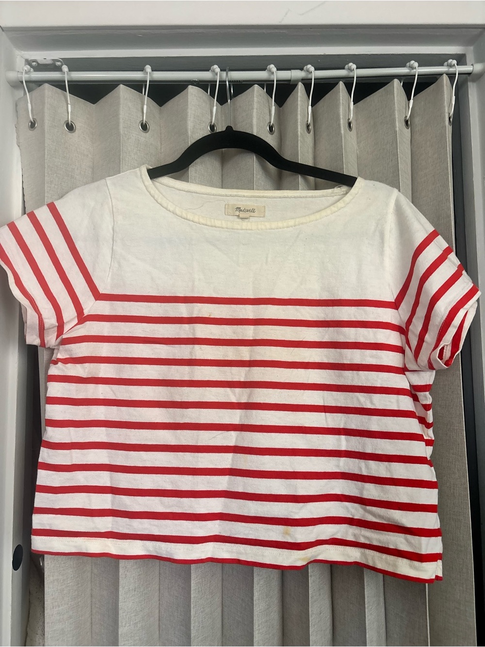 Madewell White Tee with Red Stripes